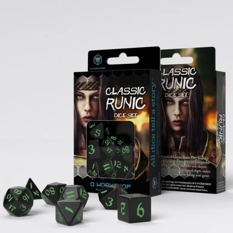 Kości RPG Klasyczne Runiczne: Czarno-zielone