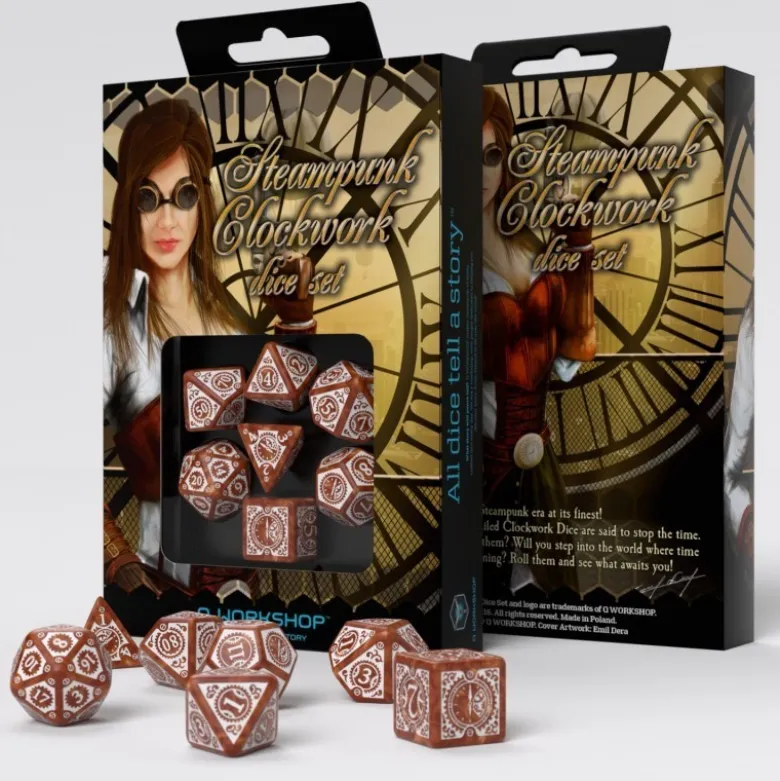 Kości RPG Steampunk Clockwork: Karmelowo-białe
