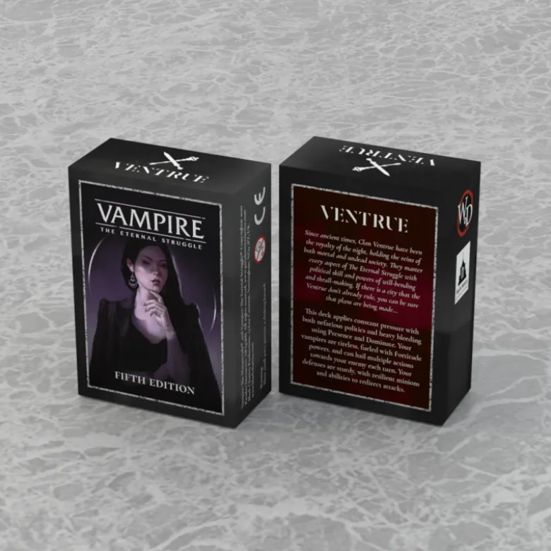 Zestaw! VTES Vampire: The Eternal Stuggle 5 Zestaw Starterów Camarilla + 2x koszulki Krypta + 1x koszulki Biblioteka